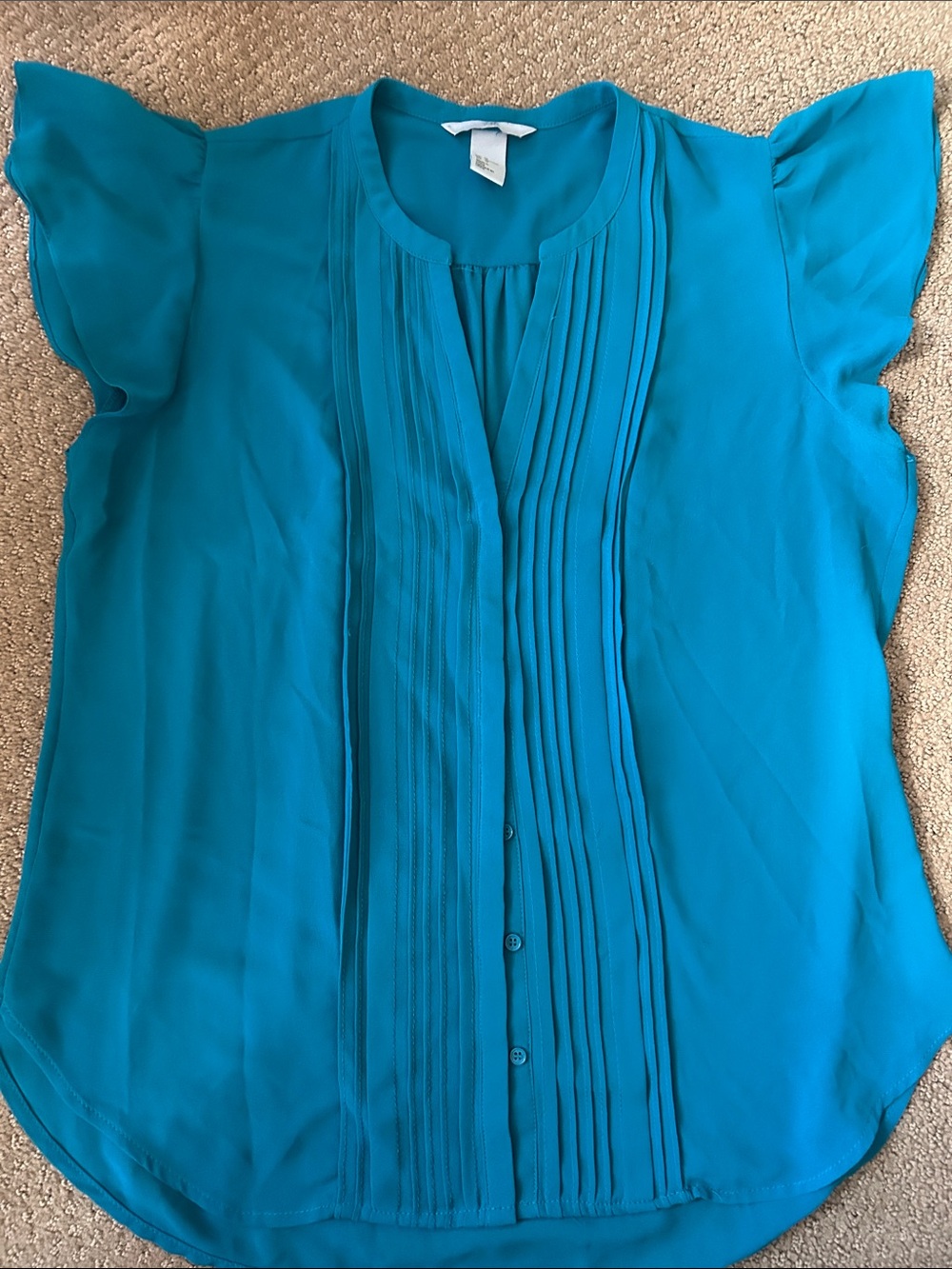 H&M Teal Pleated Front Flutter Sleeve Blouse